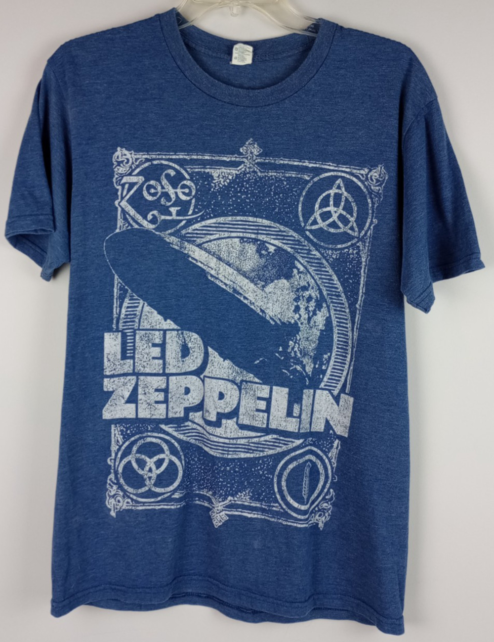 707 Fantasy Activewear Mens Vintage Style Blue Led Zeppelin Blimp Graphic Tshirt